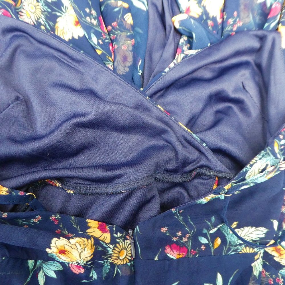 NEW Lulus Maxi Surplice Dress Navy Floral Hippie Boho Prom Halter Lined Zip Back - Picture 7 of 10